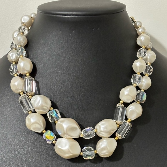 Double layer acrylic beaded aurora borealis vintage choker necklace chunky - Picture 1 of 3